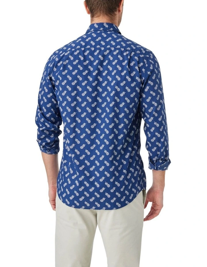 Pineapple Print Long Sleeve Shirt in Navy