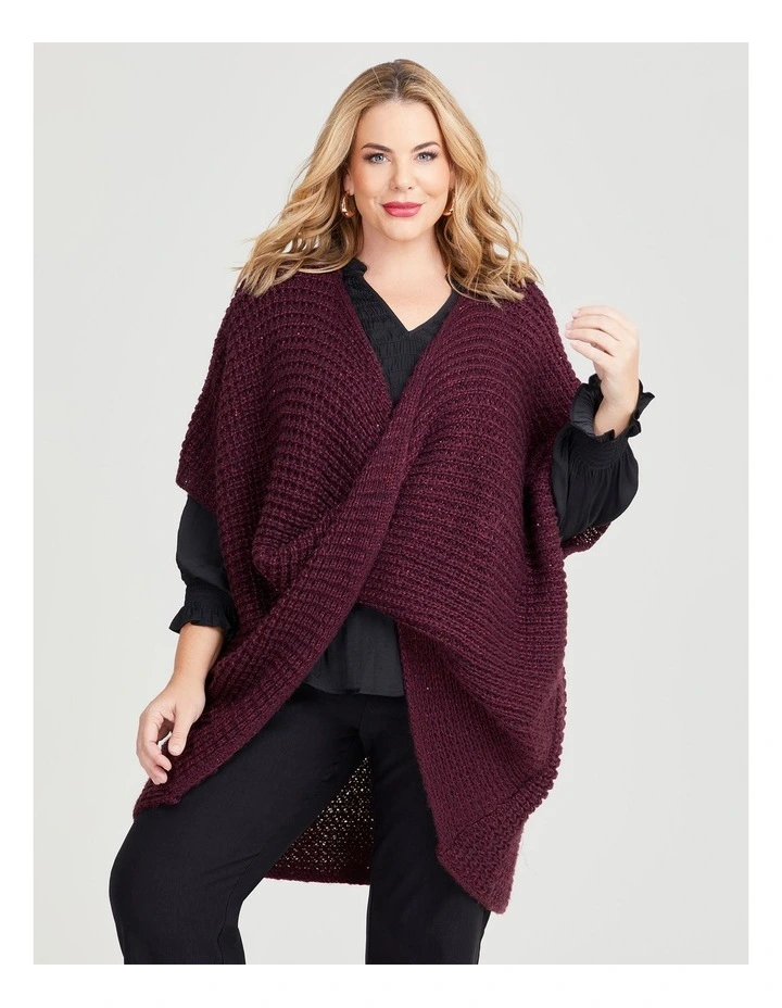 Pointelle Twist Poncho in Purple