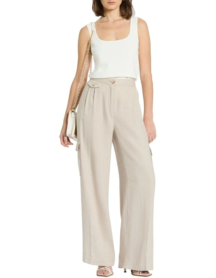 Emilio Linen Cargo Pant in Pannacotta Slub