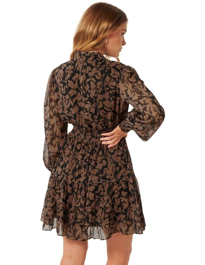 Adley Ruffle Mini Dress in Brown