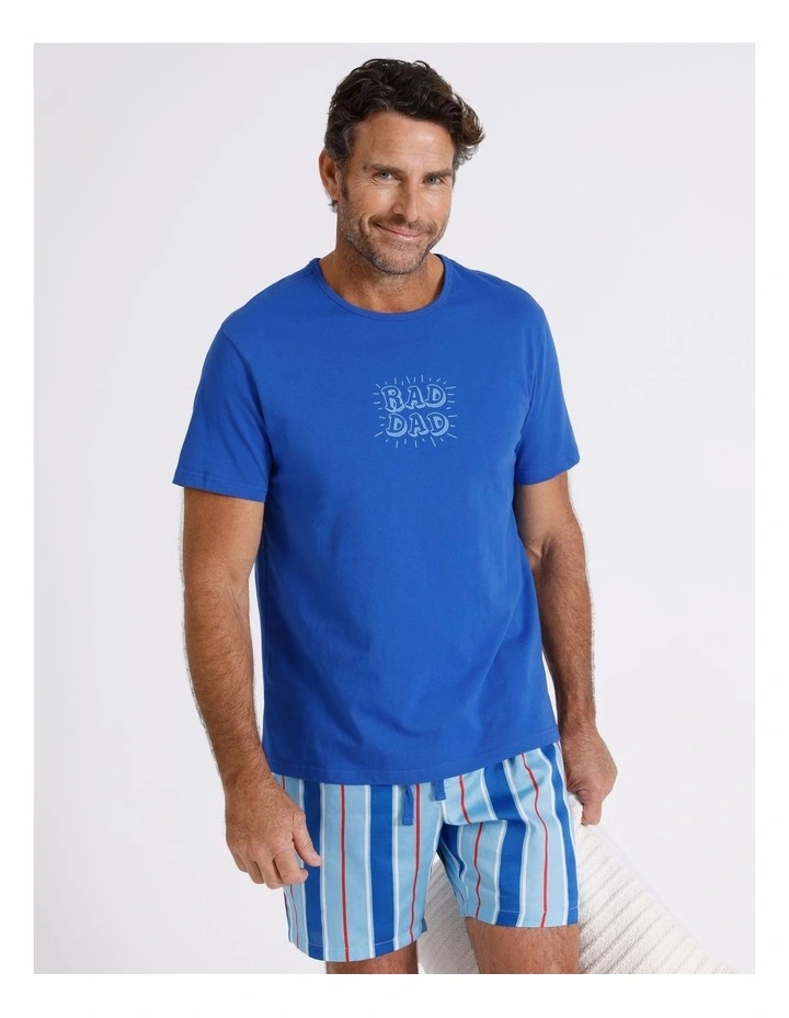Short Sleeve Tee & Sateen Cotton Short PJ Set Rad Dad in Blue