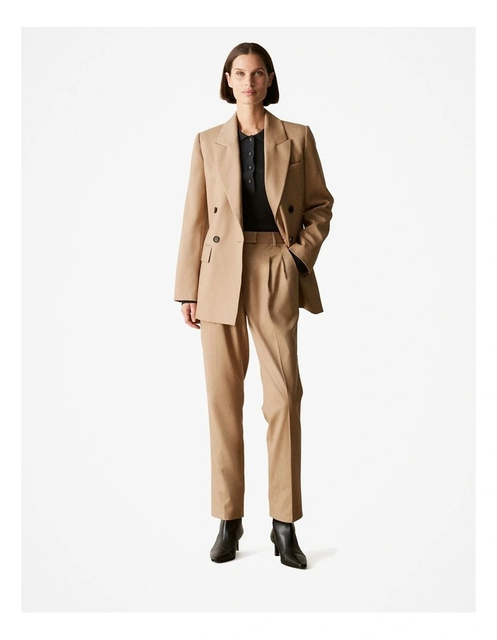 Yarn Dyed Wool Double Breasted Blazer in Camel