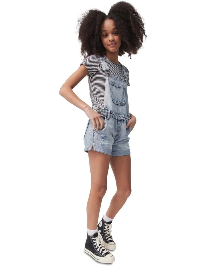 Lily Denim Short Overall in Pale Indigo