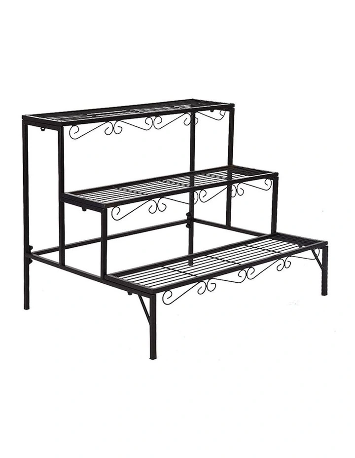 Outdoor Indoor Garden 3 Tier Metal Plant Stand 2x in Black