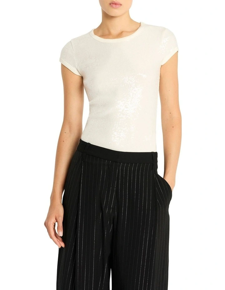 Sparkle Jersey Top in Ivory Sequin