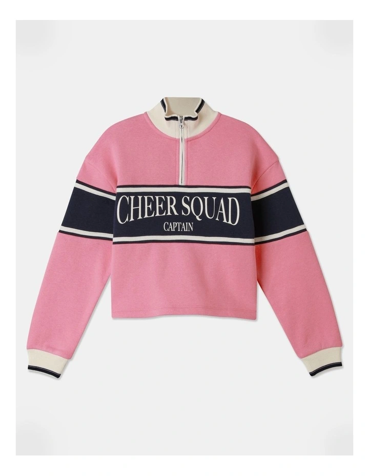 Fleece 1/4 Zip Sweat Top in Pink