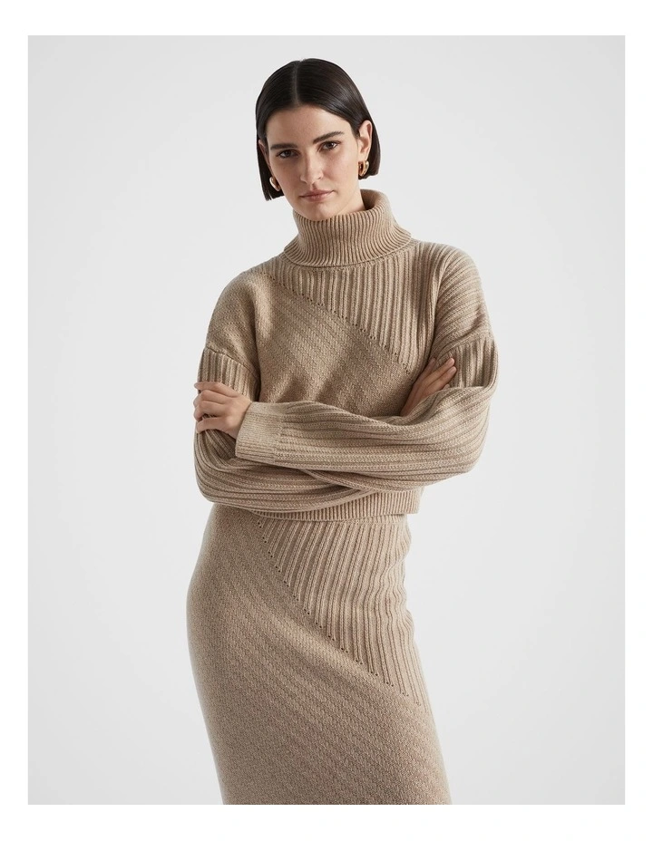 Diagonal Rib Knit in Champagne Beige Marle