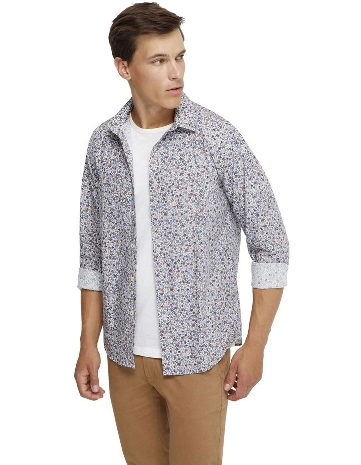 Kenton Floral Print Cotton Shirt in Red