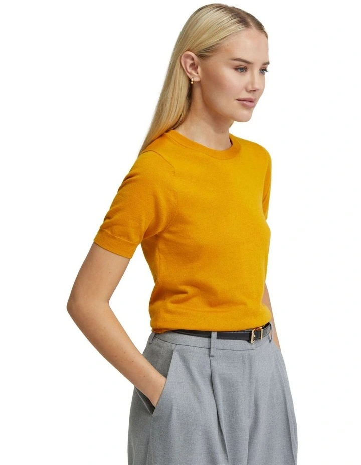 Grace Short Sleeve Cashmere Blend Knit in Mustard