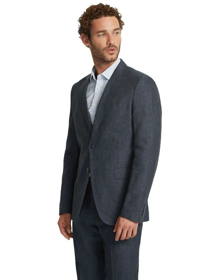 Byron Half Lined Linen Jacket in Navy Pinstripe