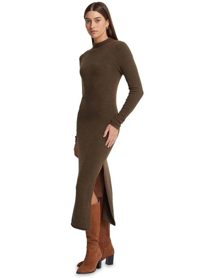 Justine Yak Blend Dress in Dark Olive