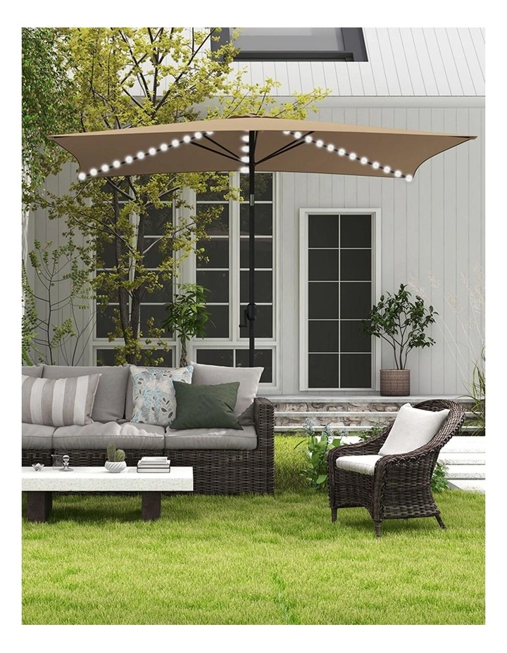 Outdoor Umbrella with Solar Led Lights 3x2m in Beige