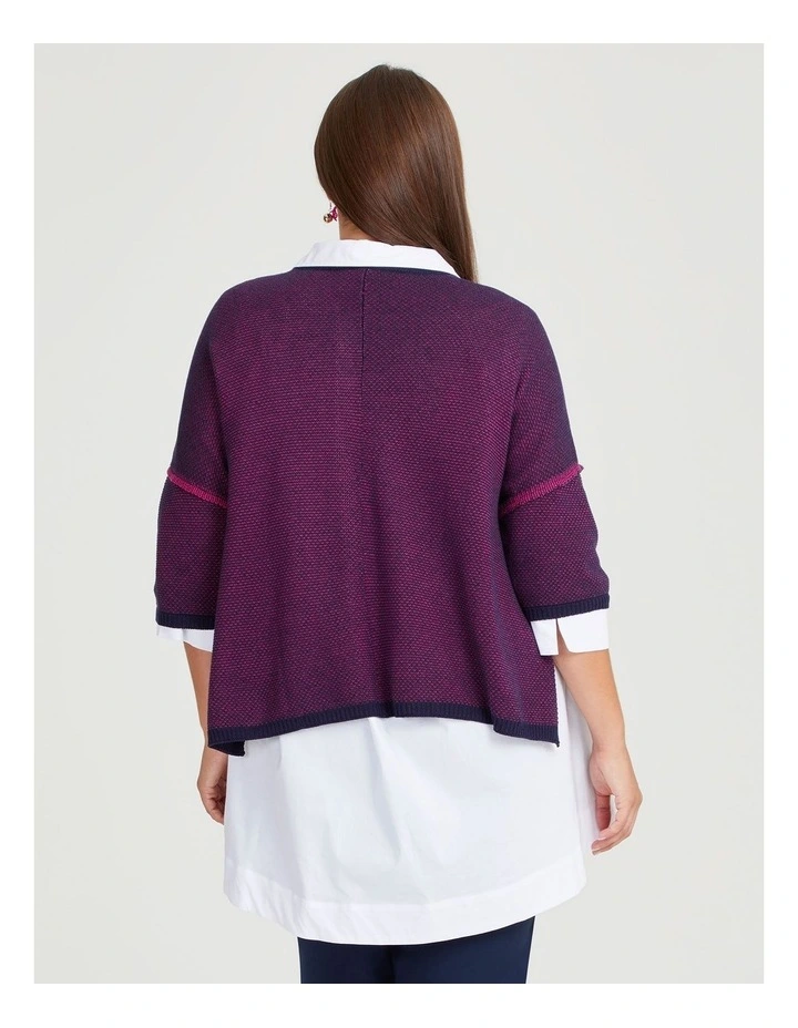 Twist Yarn Cotton Jumper in Dark Indigo/Hot Pink