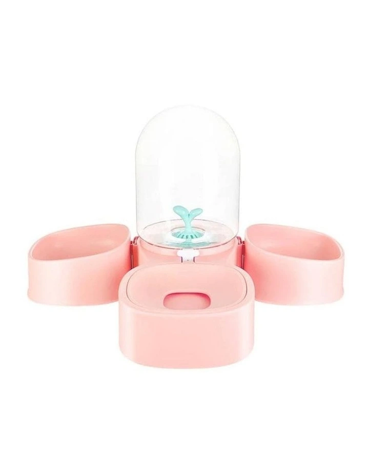 Mangosteen Pet Dog Dual Plastic Bowl With Water Dispenser in Pink