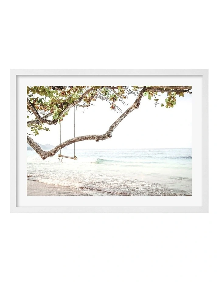 Australian Made Beach Swing Dreams Art Print A3 in White Frame