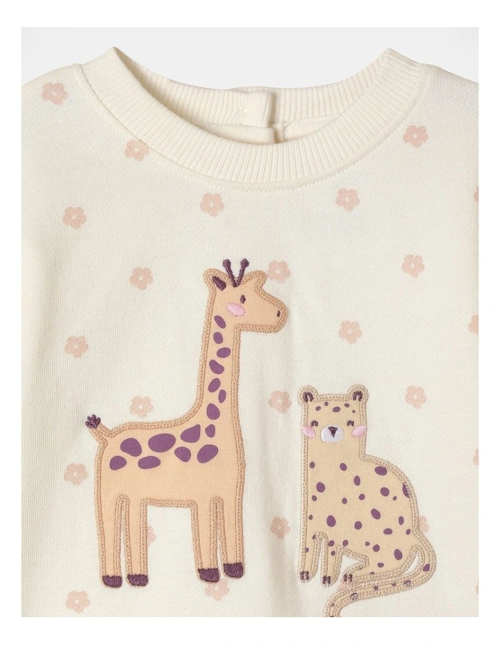 Embroidered Sweat Top in Cream