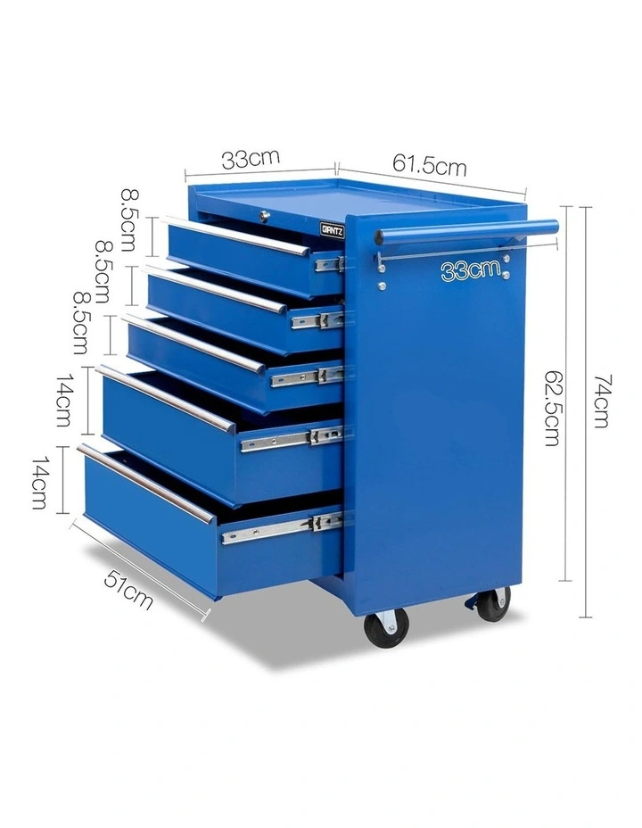 5 Drawer Mechanic Tool Box Storage Trolley Blue