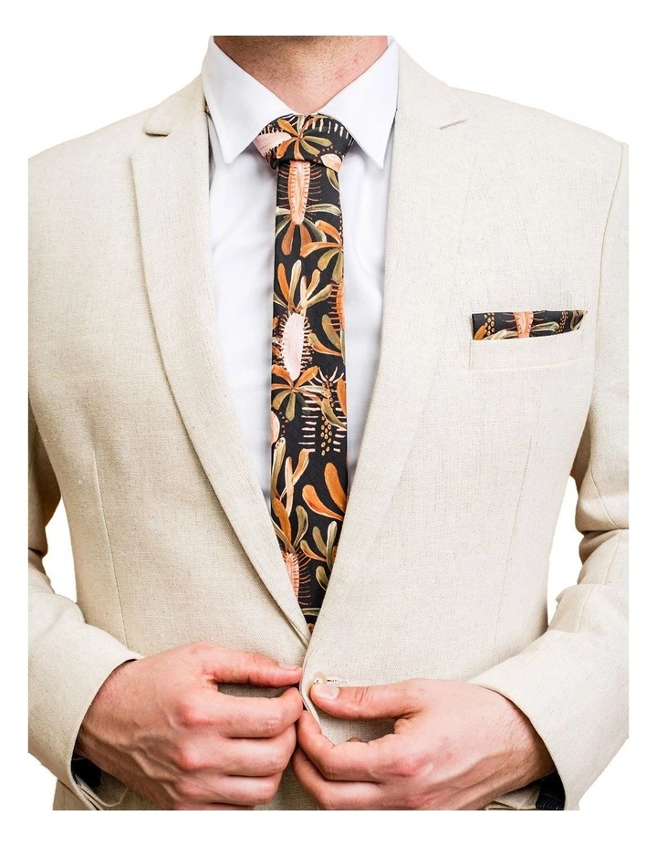 Grass Tree Pocket Square in Black Multi