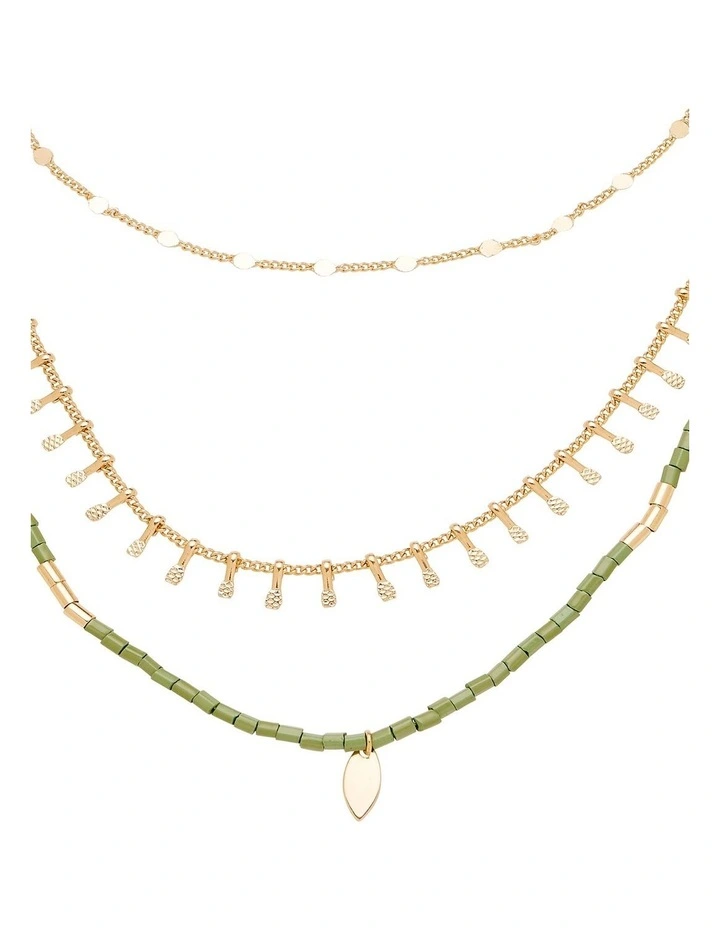 Twine Layered Chain Necklace in Green
