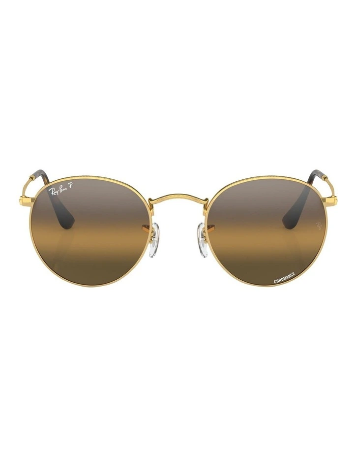 Round Metal Chromance Polarised Sunglasses in Gold