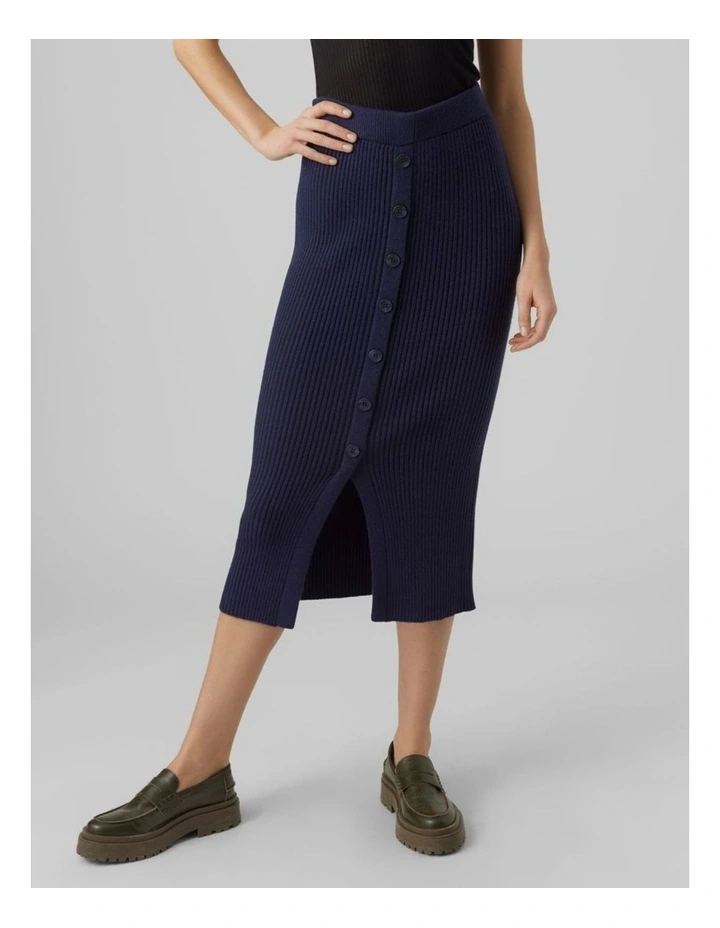 Vikie High Waisted Knitted Skirt in Navy Blazer