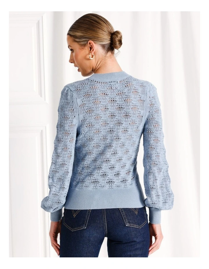 Organic Cotton Pointelle Jumper in Light Blue