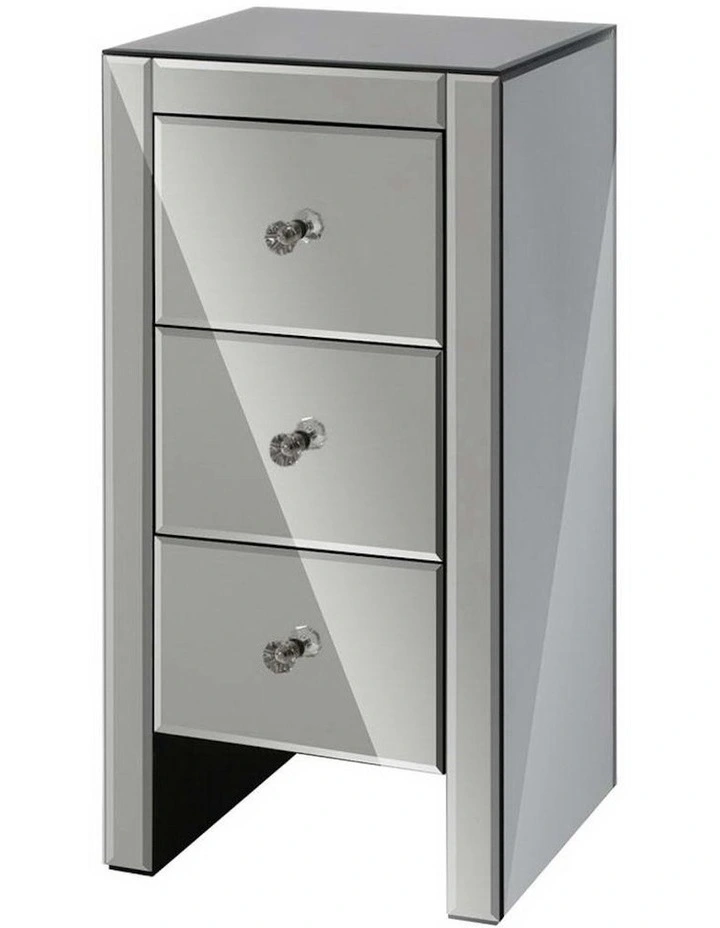 Bedside Table 3 Drawers Mirrored QUENN in Grey