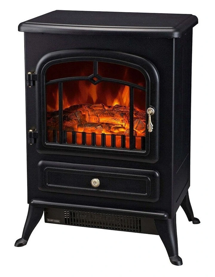 Electric Fireplace Heater with Real Flame in Black