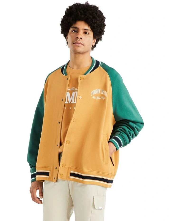 Oversize Varsity Bomber Jacket in Brown