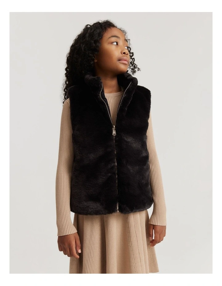 Reversible Faux Fur Vest in Charcoal