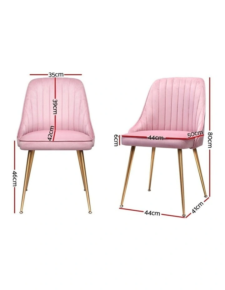 Dining Chairs Set of 2 Velvet Channel Tufted in Pink
