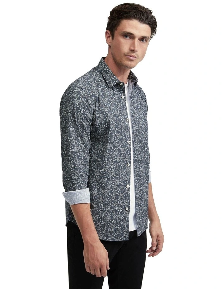 Kenton Printed Floral Shirt in Dark Olive