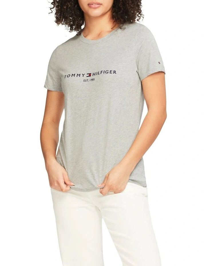 Hilfiger Logo Crew Neck Tee in Grey