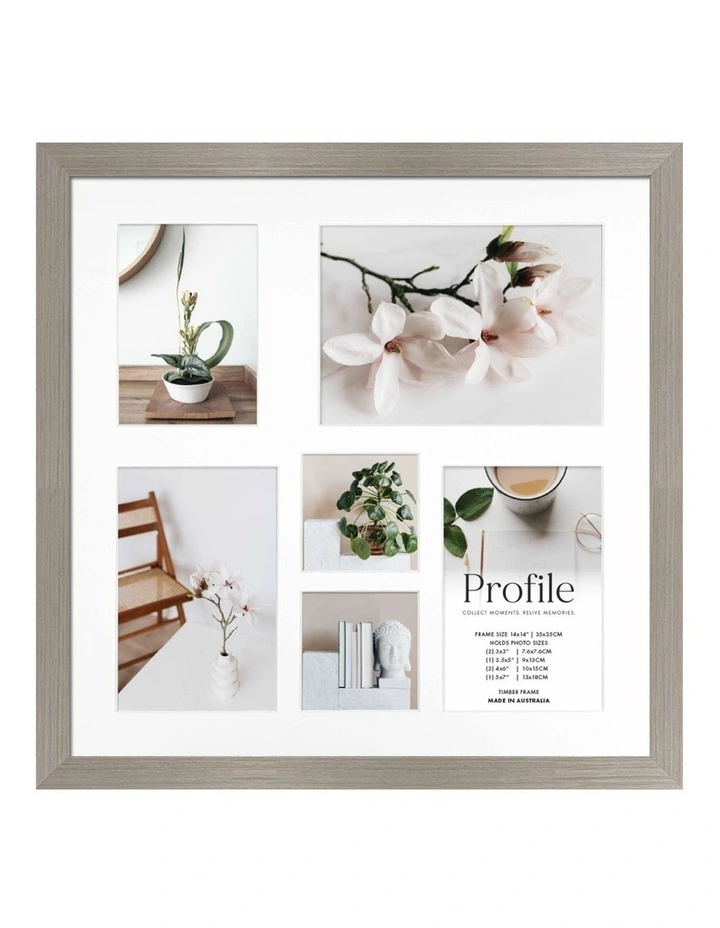 Australia Made Timber Collage Photo Frame 14x14" in Stone Ash