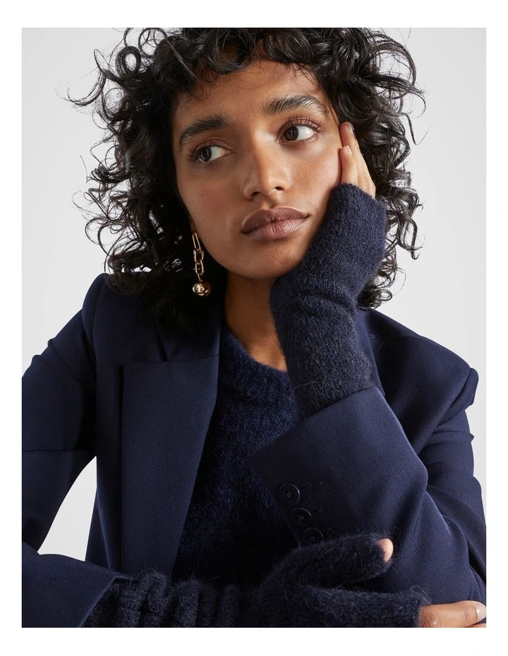 Fluffy Rib Knit Arm Warmers in Midnight Sky
