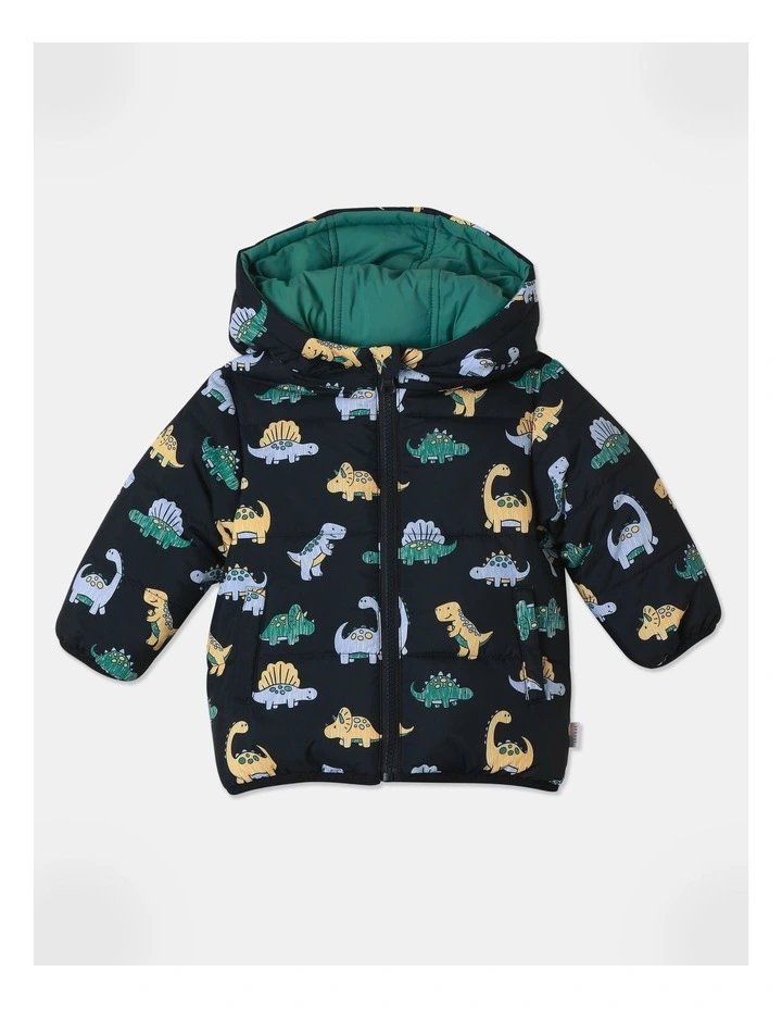 Reversible Lined Puffer Jacket in Navy