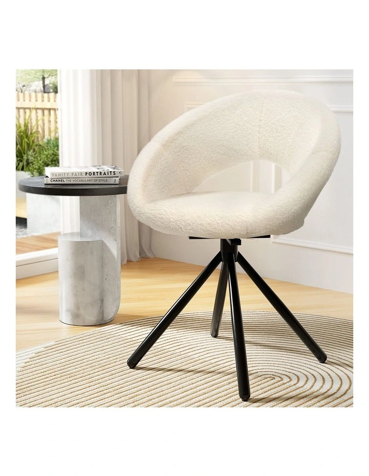 Dining Chairs Sherpa Boucle Swivel Base Set of 2