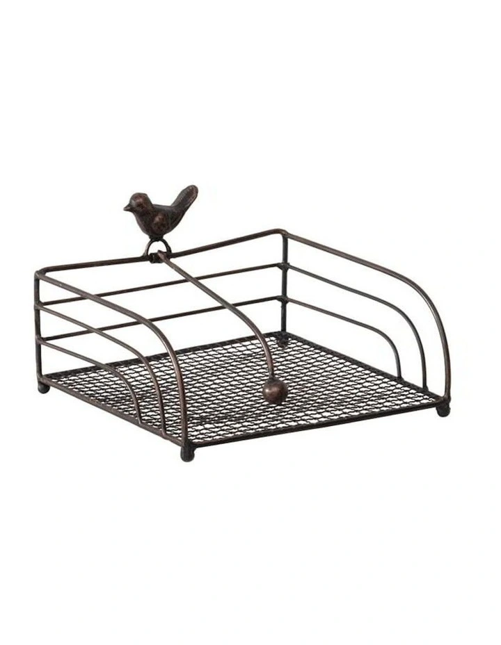 Metal Bird Design Table Napkin Holder in Brown