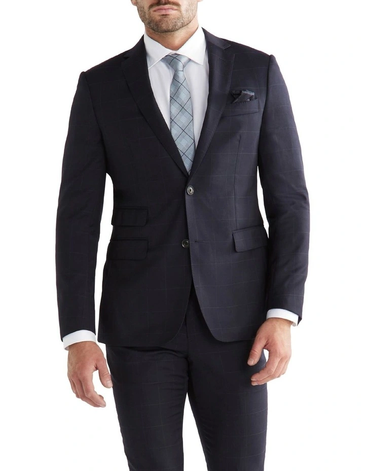 Slim Windowpane Suit Jacket in Navy