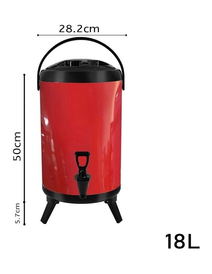Stainless Steel Insulated Milk Tea Barrel Hot with Faucet 18L in Red