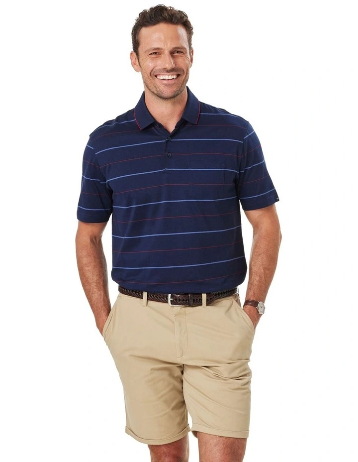 Smart Stripe Polo Shirt in Dark Navy