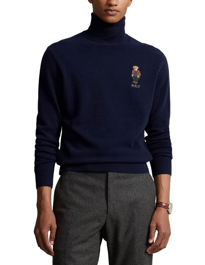Polo Bear Wool Turtleneck Sweater in Blue