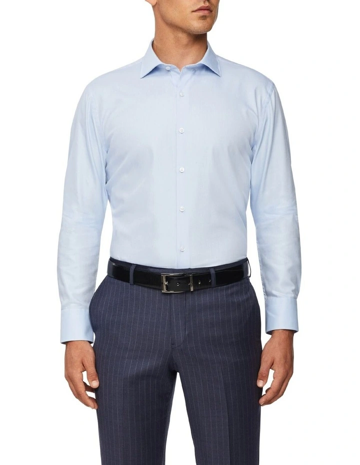 Slim Long Sleeve Plain Jumbo Twill Business Shirt in Sky