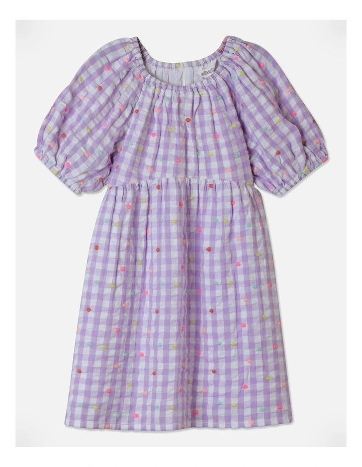 Seersucker Puff Sleeve Dress in Lavender