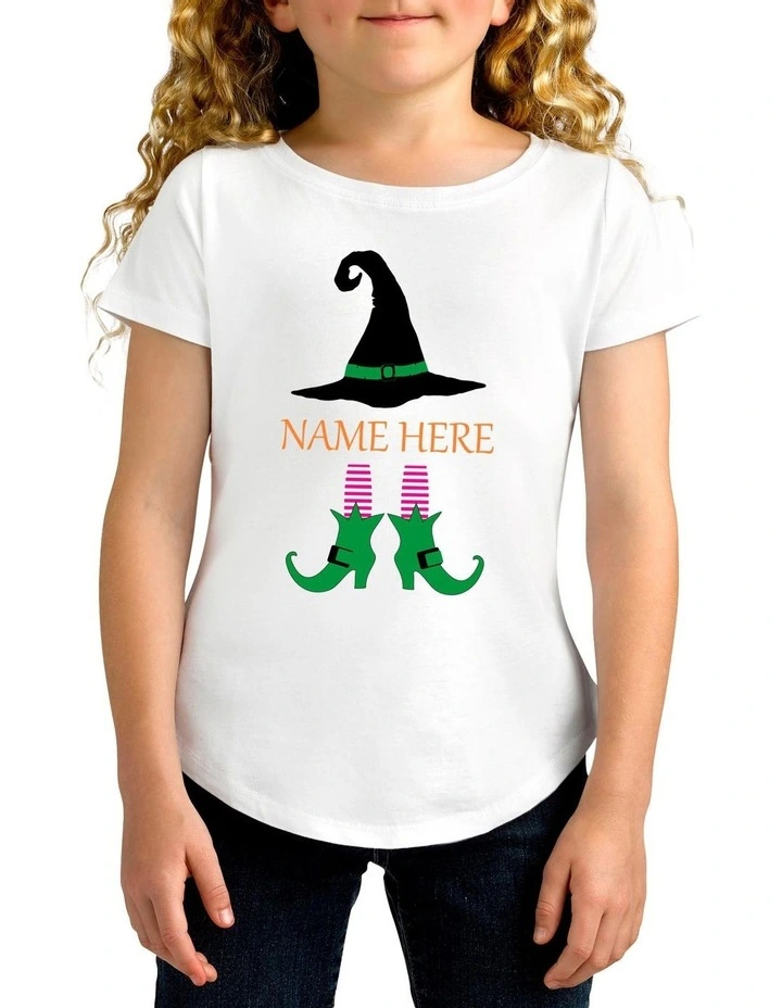 Girl's Halloween Witch Personalised Cotton T-Shirt