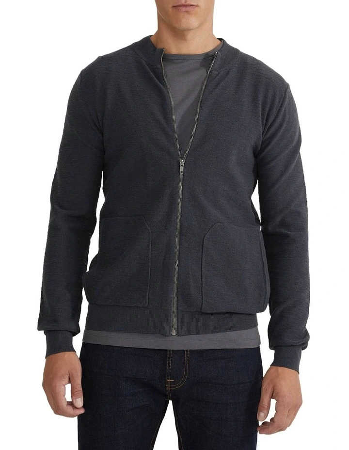 Ryan Cotton Blend Knit Zip Top in Grey