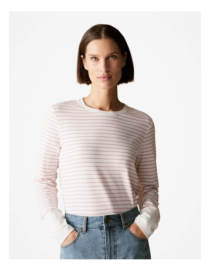 Organically Grown Cotton Cuff Detail T-shirt in Blush Pink