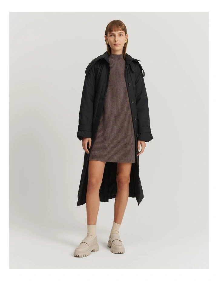Organically Grown Cotton Blend Mini Knit Dress in Truffle Marle