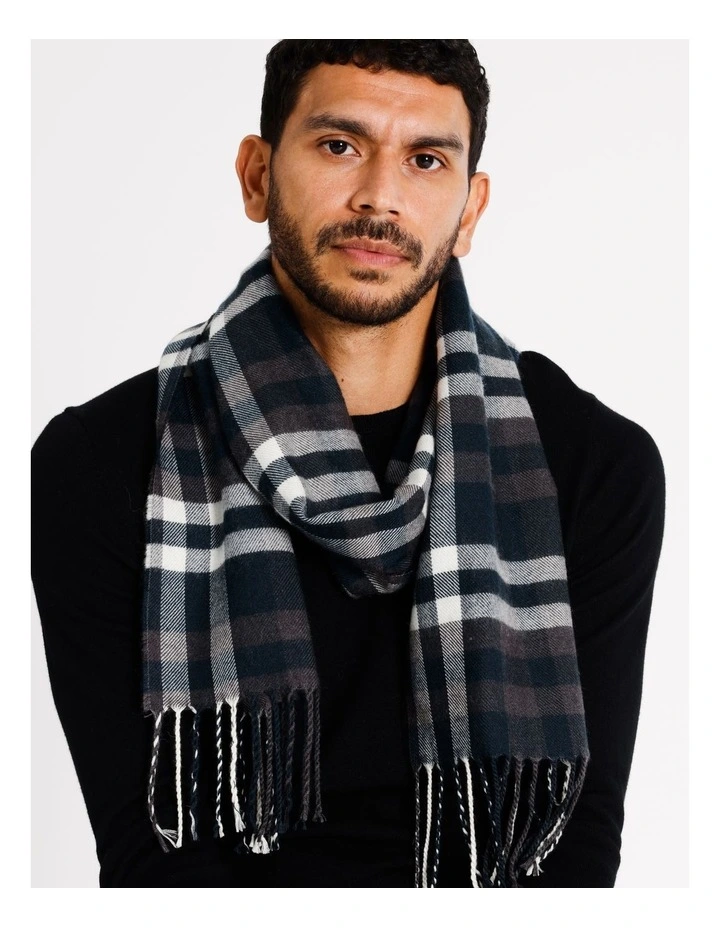 Woven Check Scarf in Navy