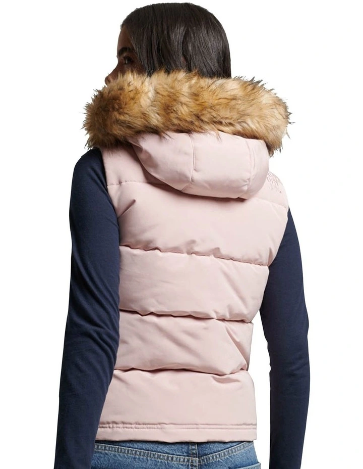 Everest Faux Fur Puffer Gilet in Pink Blush